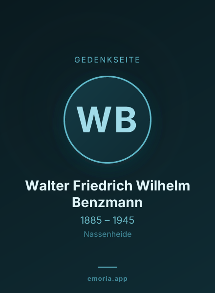 Gedenkportrait von Walter Friedrich Wilhelm Benzmann
