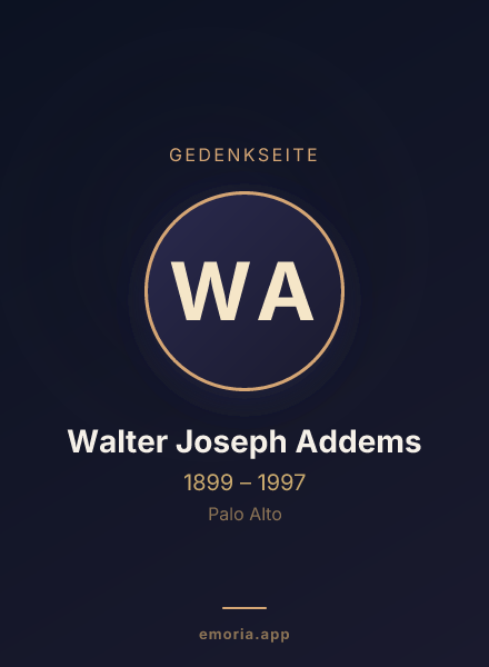 Gedenkportrait von Walter Joseph Addems