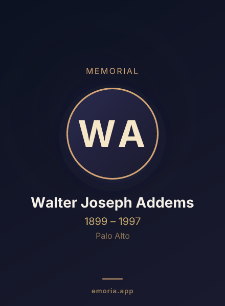Memorial portrait of Walter Joseph Addems