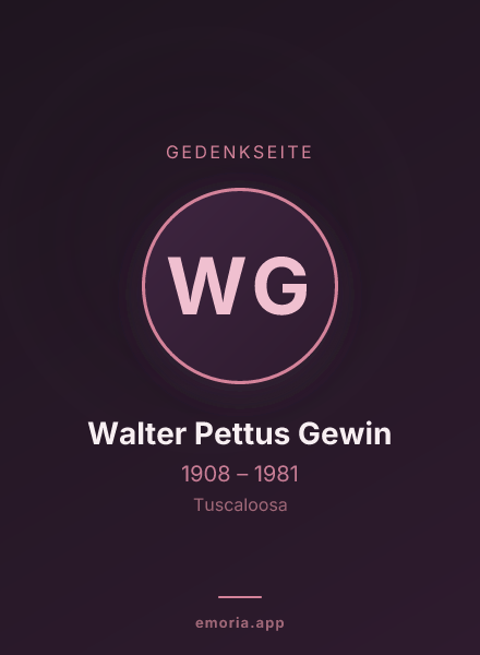 Gedenkportrait von Walter Pettus Gewin