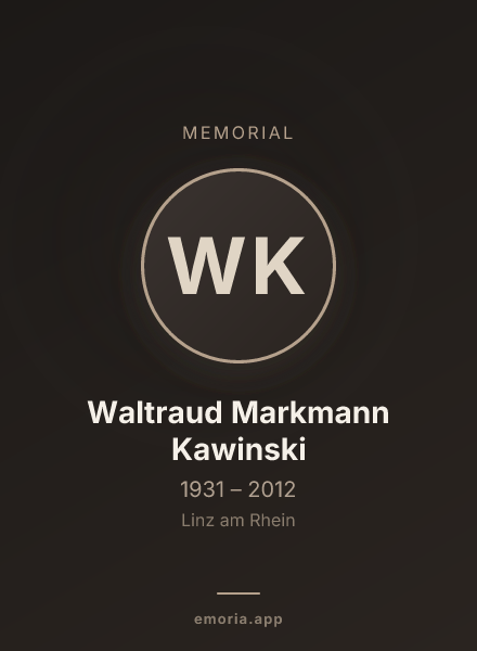 Memorial portrait of Waltraud Markmann Kawinski