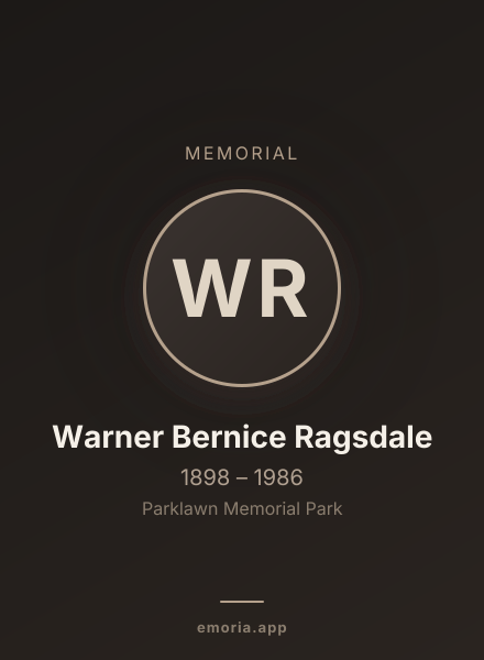 Memorial portrait of Warner Bernice Ragsdale