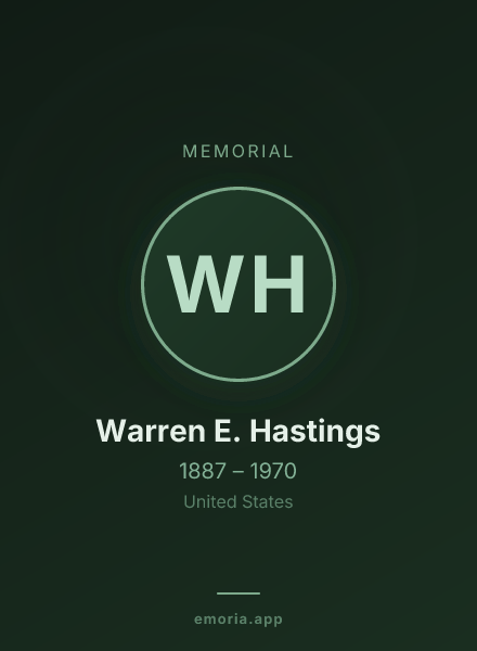 Memorial portrait of Warren E. Hastings