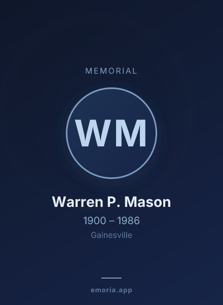 Memorial portrait of Warren P. Mason