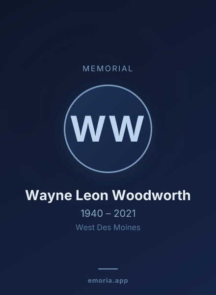 Memorial portrait of Wayne Leon Woodworth