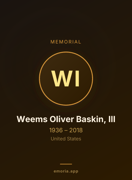 Memorial portrait of Weems Oliver Baskin, III