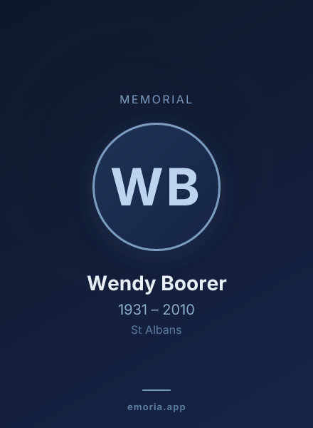 Memorial portrait of Wendy Boorer