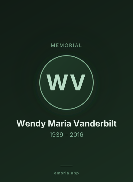 Memorial portrait of Wendy Maria Vanderbilt