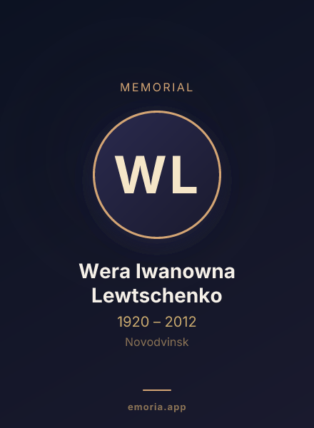 Memorial portrait of Wera Iwanowna Lewtschenko