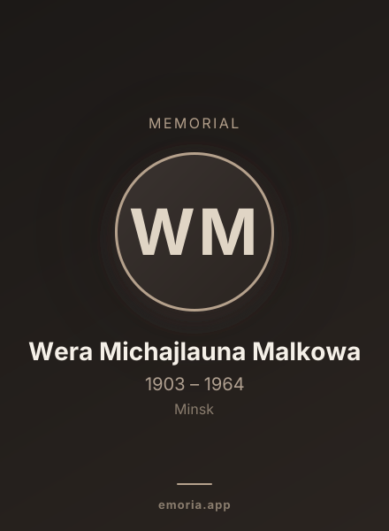 Memorial portrait of Wera Michajlauna Malkowa