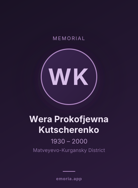 Memorial portrait of Wera Prokofjewna Kutscherenko