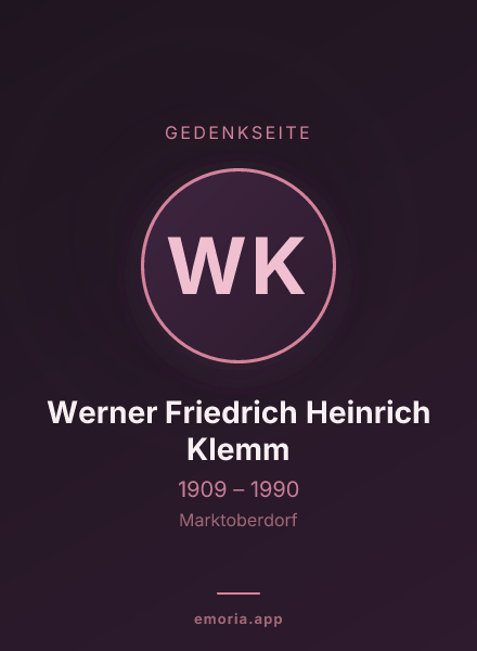 Gedenkportrait von Werner Friedrich Heinrich Klemm