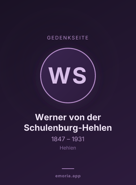 Gedenkportrait von Werner von der Schulenburg-Hehlen
