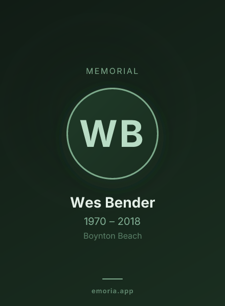 Memorial portrait of Wes Bender