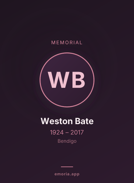Memorial portrait of Weston Bate