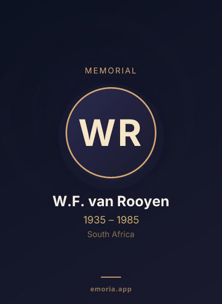 Memorial portrait of W.F. van Rooyen