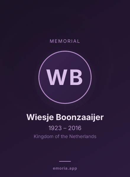Memorial portrait of Wiesje Boonzaaijer