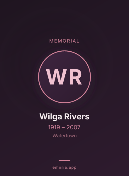 Memorial portrait of Wilga Rivers