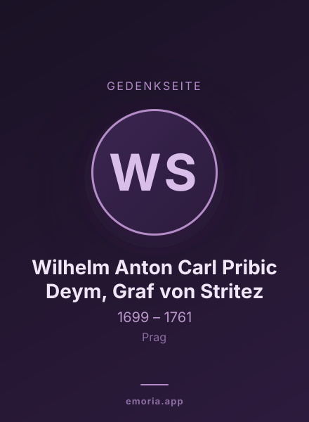 Gedenkportrait von Wilhelm Anton Carl Pribic Deym, Graf von Stritez