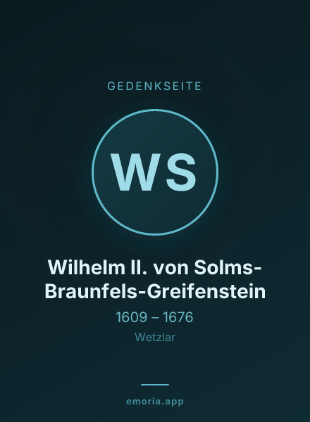 Gedenkportrait von Wilhelm II. von Solms-Braunfels-Greifenstein