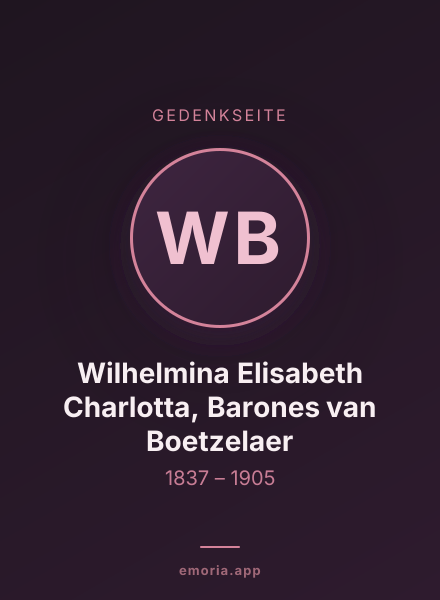 Gedenkportrait von Wilhelmina Elisabeth Charlotta, Barones van Boetzelaer