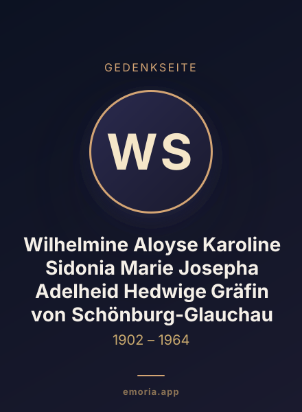 Gedenkportrait von Wilhelmine Aloyse Karoline Sidonia Marie Josepha Adelheid Hedwige Gräfin von Schönburg-Glauchau
