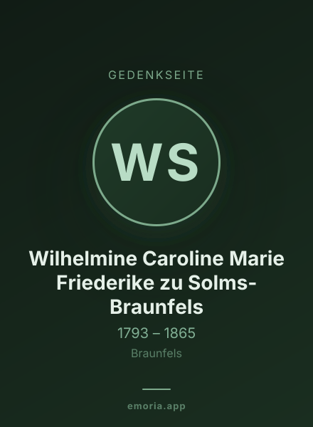 Gedenkportrait von Wilhelmine Caroline Marie Friederike zu Solms-Braunfels