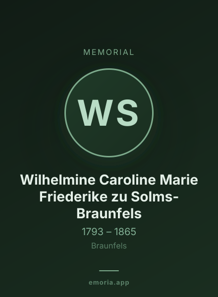 Memorial portrait of Wilhelmine Caroline Marie Friederike zu Solms-Braunfels