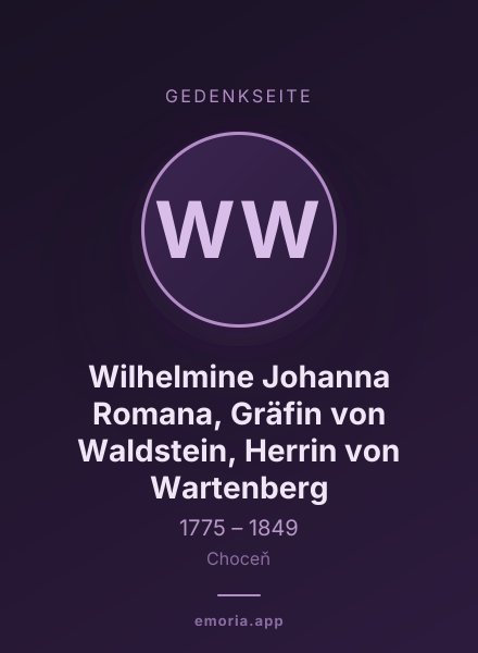 Gedenkportrait von Wilhelmine Johanna Romana, Gräfin von Waldstein, Herrin von Wartenberg