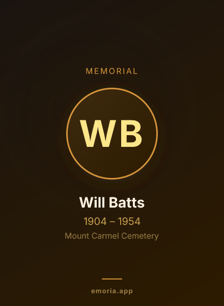 Memorial portrait of Will Batts