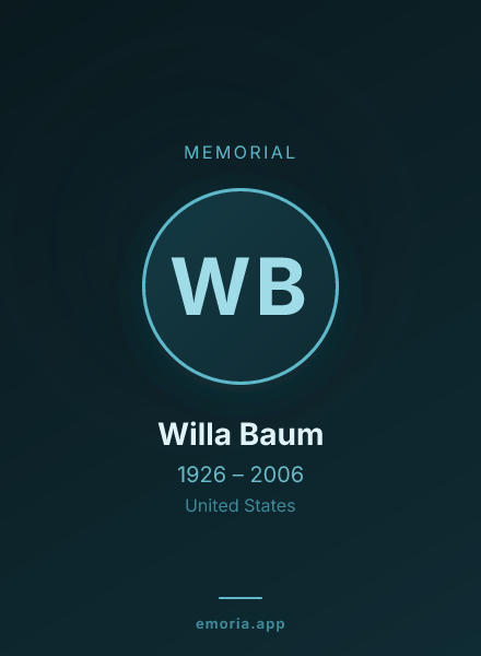 Memorial portrait of Willa Baum