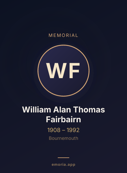 Memorial portrait of William Alan Thomas Fairbairn