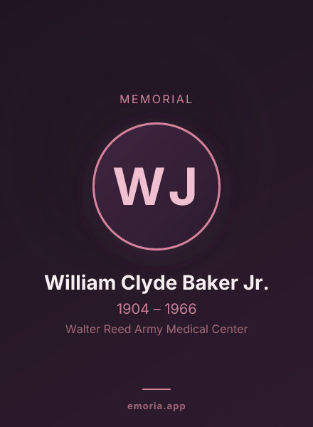 Memorial portrait of William Clyde Baker Jr.