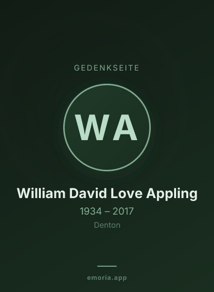 Gedenkportrait von William David Love Appling