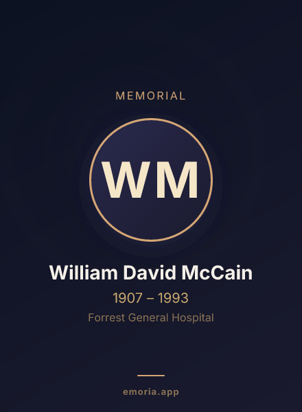 Memorial portrait of William David McCain