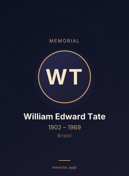 Memorial portrait of William Edward Tate