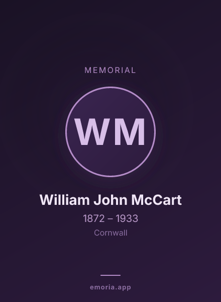 Memorial portrait of William John McCart