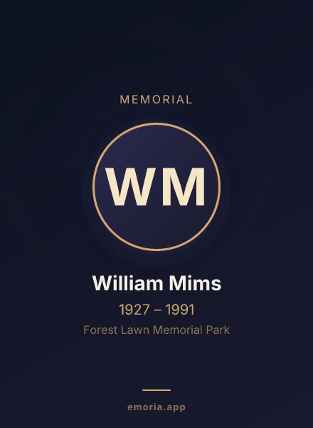 Memorial portrait of William Mims