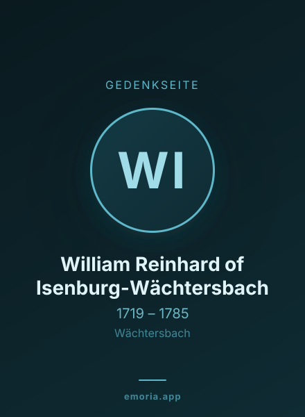 Gedenkportrait von William Reinhard of Isenburg-Wächtersbach