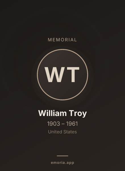 Memorial portrait of William Troy