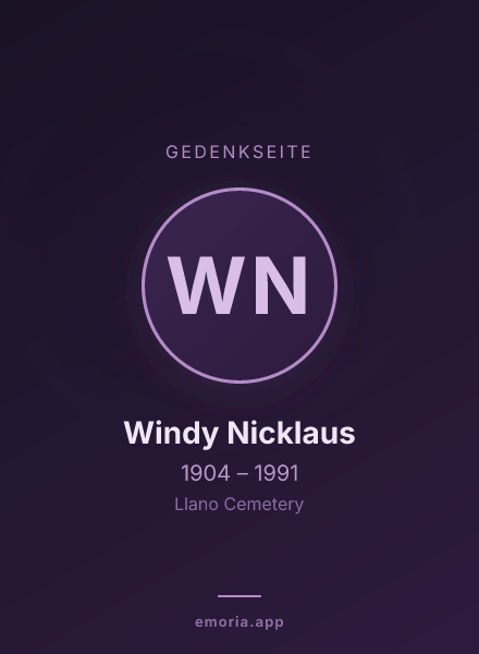 Gedenkportrait von Windy Nicklaus