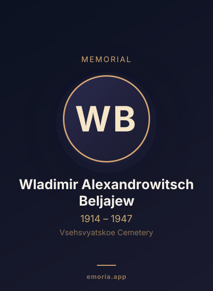 Memorial portrait of Wladimir Alexandrowitsch Beljajew