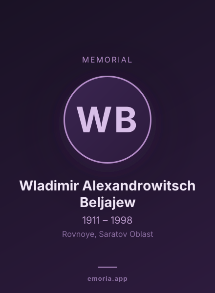 Memorial portrait of Wladimir Alexandrowitsch Beljajew