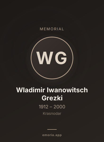 Memorial portrait of Wladimir Iwanowitsch Grezki