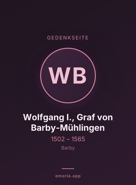 Gedenkportrait von Wolfgang I., Graf von Barby-Mühlingen