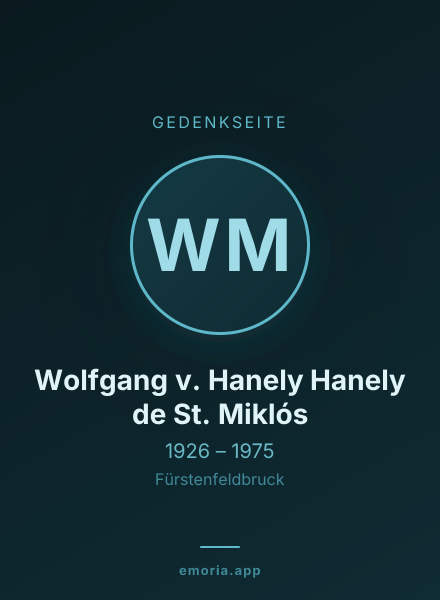 Gedenkportrait von Wolfgang v. Hanely Hanely de St. Miklós