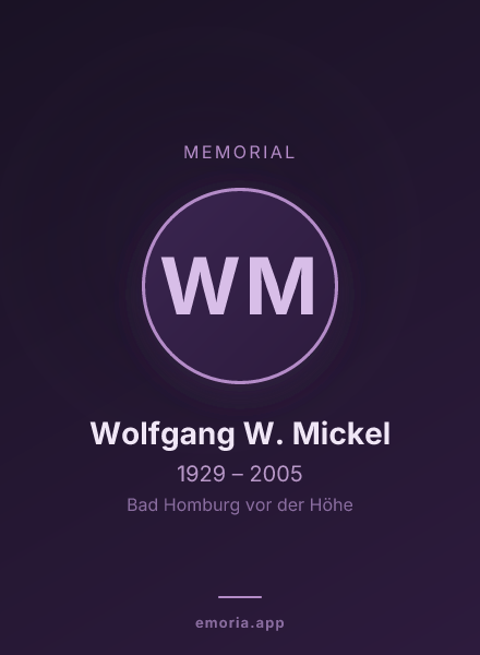 Memorial portrait of Wolfgang W. Mickel