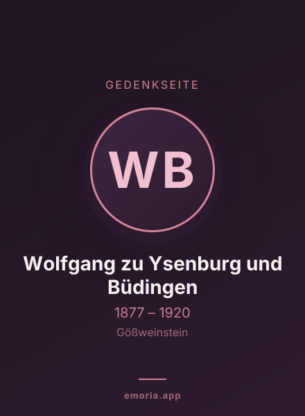 Gedenkportrait von Wolfgang zu Ysenburg und Büdingen