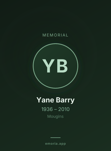 Memorial portrait of Yane Barry