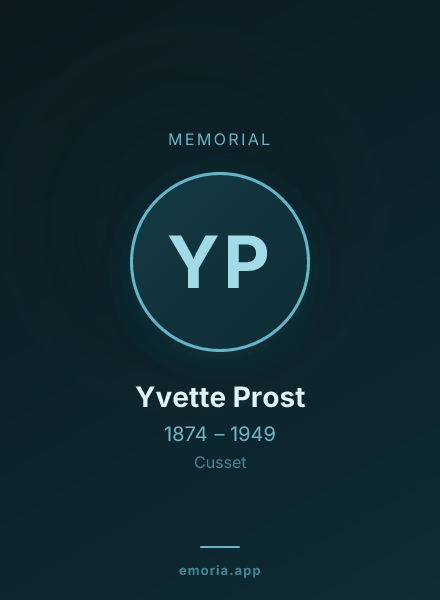 Memorial portrait of Yvette Prost